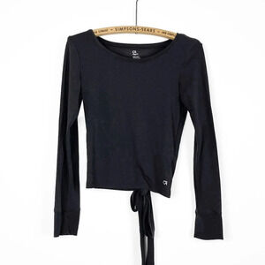 Gap Fit Womens XS Open Back Breathe Long Sleeve Tie Back Top Activewear Black